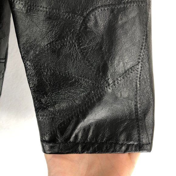 Tudor Court VTG Womens Large Black Genuine Leather Patchwork Button Front Jacket - Picture 5 of 8